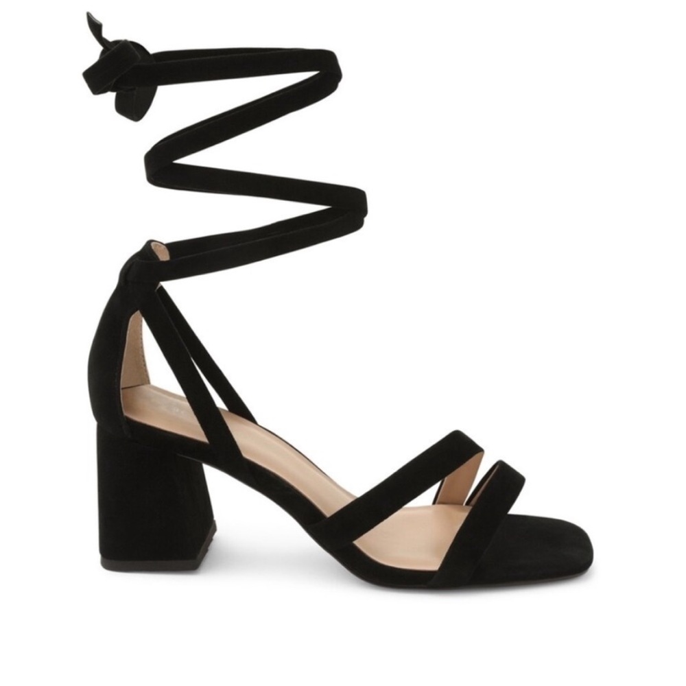 BCBG Women’s Black Wrap Up Suede Block Heels with original box Debby Size 6.5
